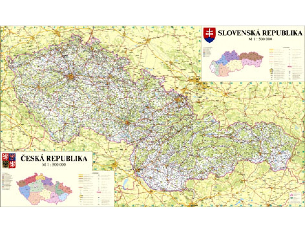 Nástěnná mapa ČESKÉ A SLOVENSKÉ REPUBLIKY